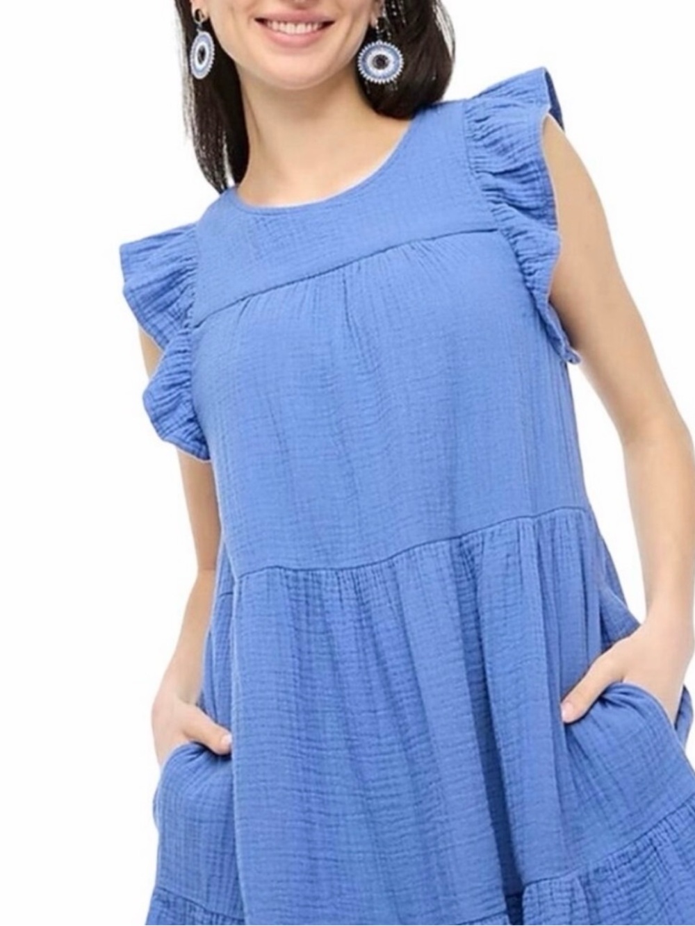 J. Crew Factory Blue Tiered Mini Gauze Dress - Picture 2 of 8